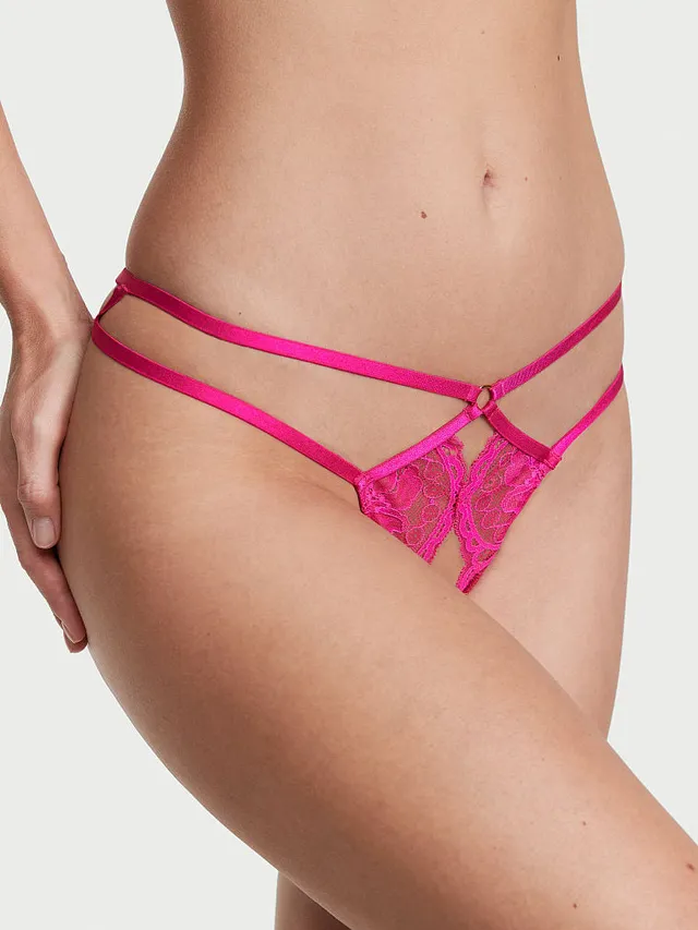 Pink Lace Strappy Thong Panty