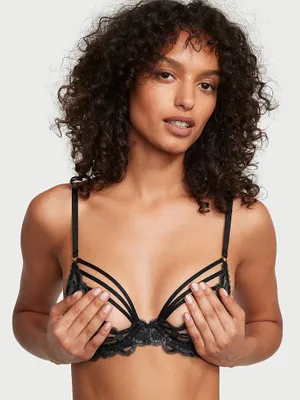 Shimmer Heart Embroidery Open-Cup Demi Bra