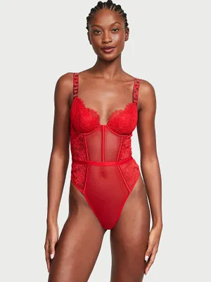 Shine Strap Unlined Lace & Mesh Teddy