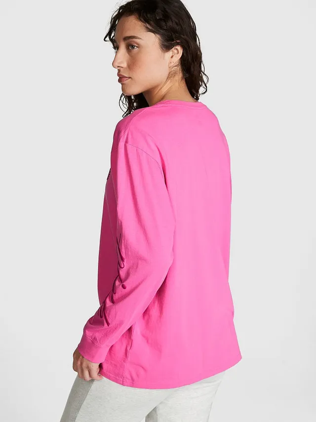 Pink Oversized Long-Sleeve Campus Tee