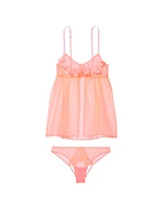 Peekaboo Mesh Open-Cup Babydoll Set