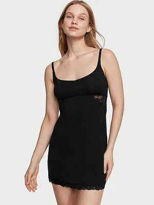 Modal Lace-Trim Sweetheart Slip Dress