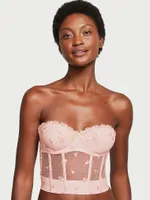 Rosebud Embroidery Unlined Strapless Plunge-Back Corset Top