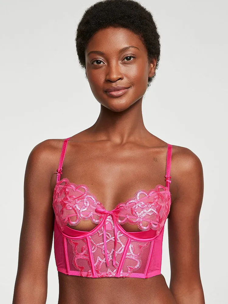 Vs Wicked Shimmer Heart Embroidery Open-Cup Corset Top