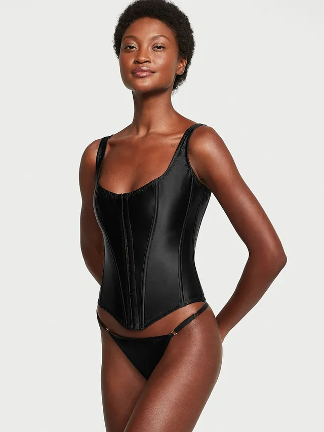 Victoria's Secret, Tops, Victorias Secret Black Satin Corset Bustier  Cocktail Hook Eye Back Bodysuit