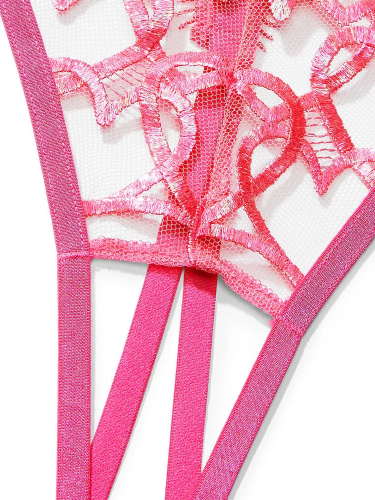 Unlined Shimmer Heart Embroidery Crotchless Teddy