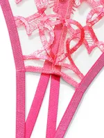 Unlined Shimmer Heart Embroidery Crotchless Teddy