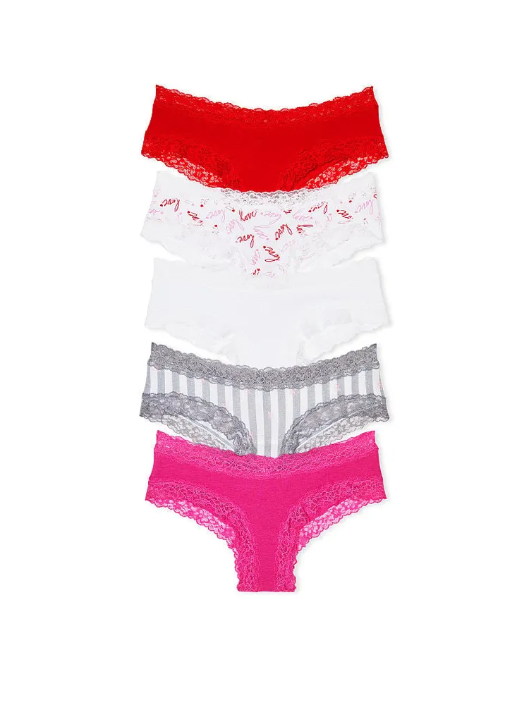 VICTORIA'S SECRET Stretch Cotton Lace-waist Cheeky Panty, Size L, set of 3,  NEW!
