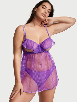 Peekaboo Mesh Open-Cup Babydoll Set