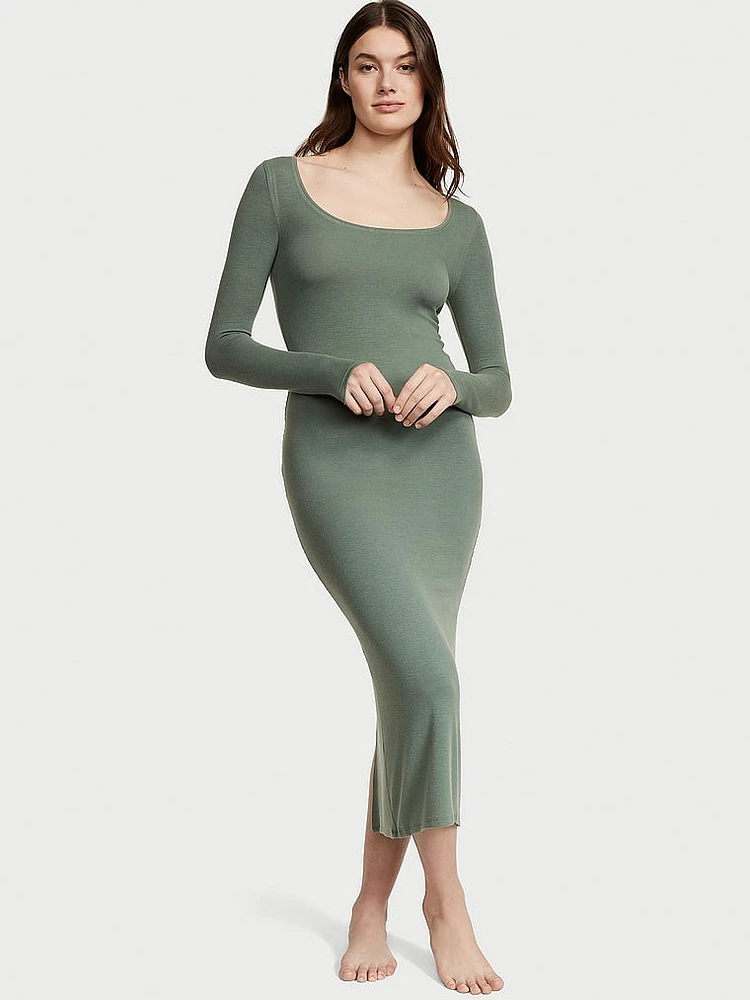 Ribbed Modal Long-Sleeve Slip Dress