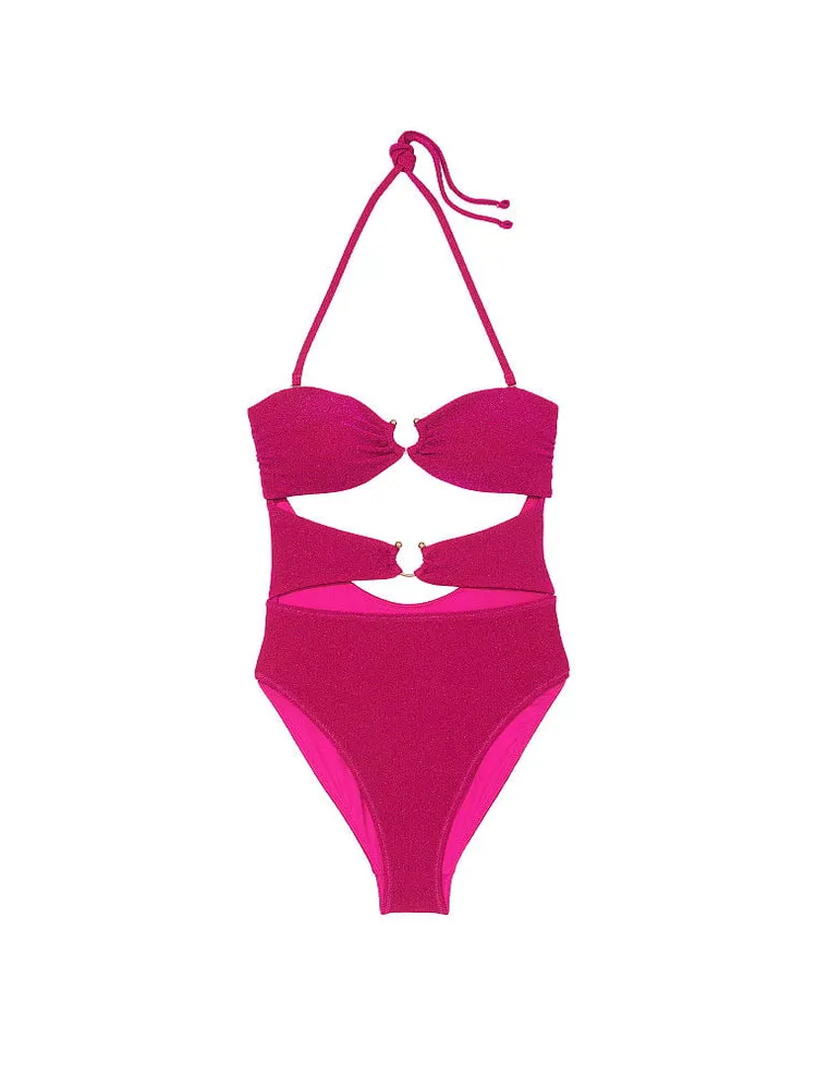 Shimmer Cut-Out Bandeau One-Piece Swimsuit