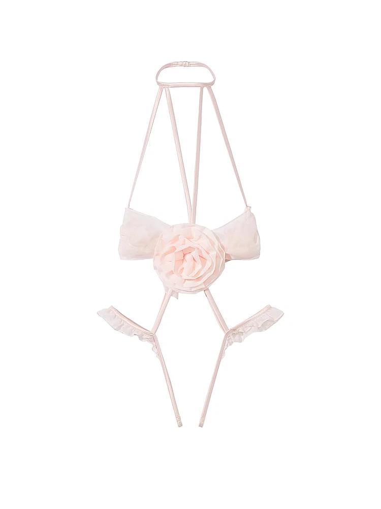 Chiffon Rosette Open-Cup Crotchless Teddy