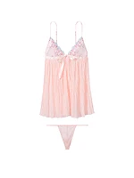 Cherry Blossom Embroidery Pleated Babydoll Set