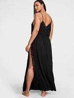 Modal & Lace Trim High-Slit Maxi Slip Dress