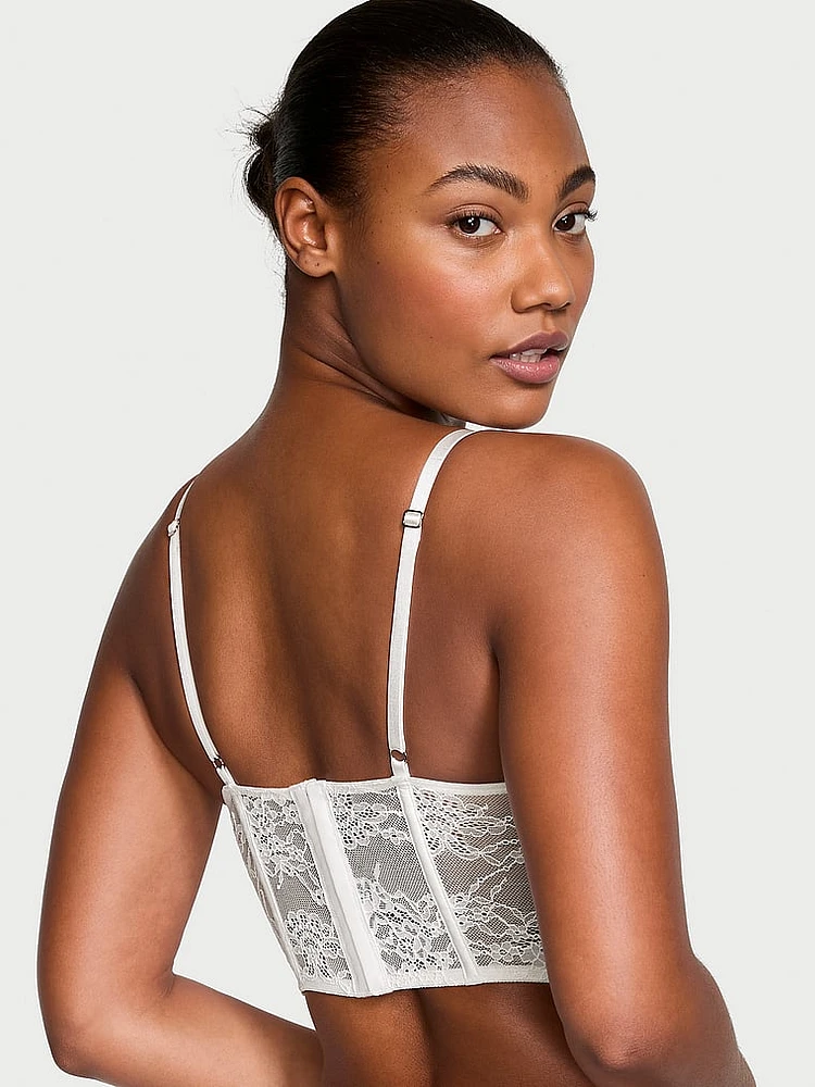 Lightly Lined Lace Ribbon-Slot Corset Top