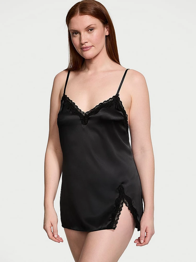 Tease Satin Lace-Trim Mini Slip