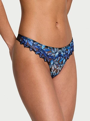 Satin Ziggy Glam Floral Embroidery Thong Panty