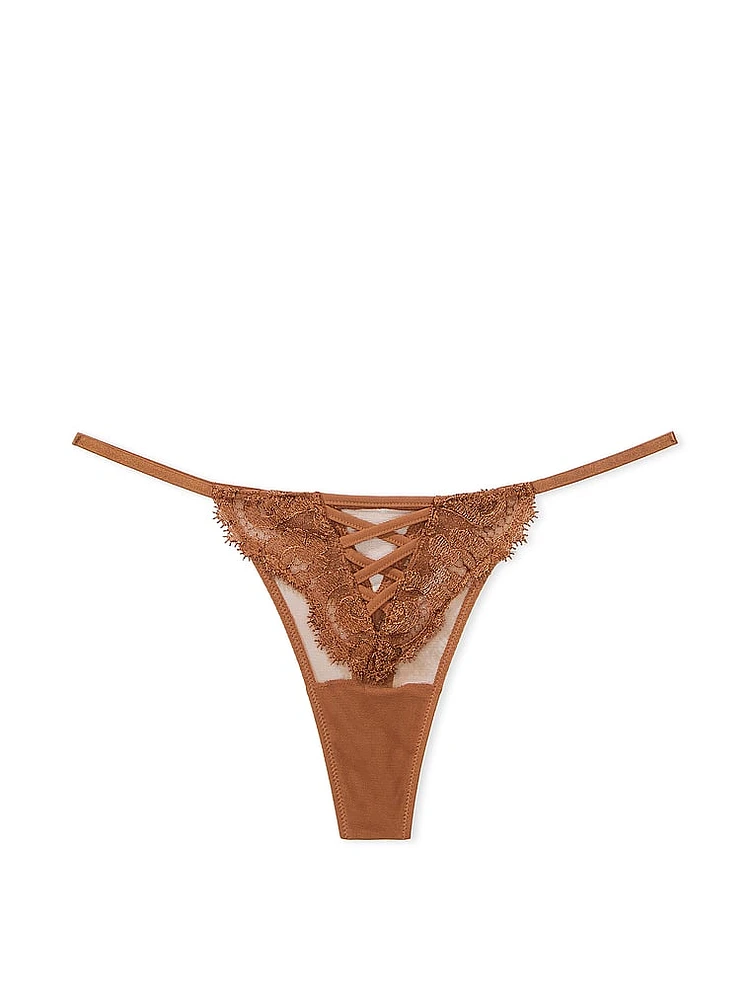 Boho Floral Embroidery Thong Panty