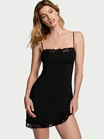 Modal & Lace Trim Straight-Neck Slip Dress