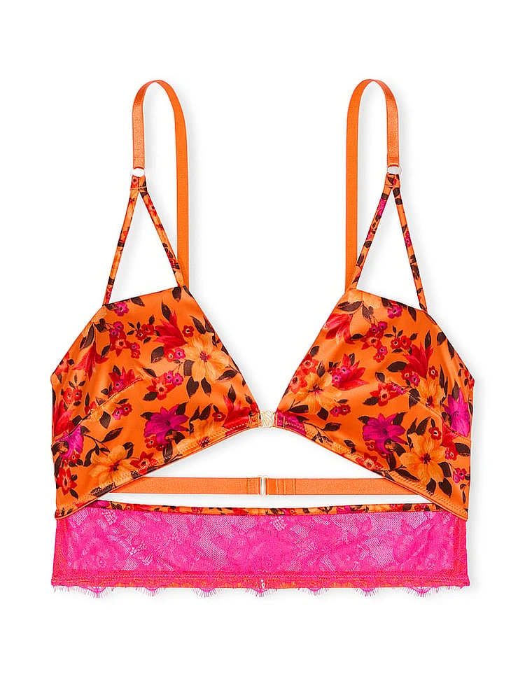 Tropical Satin Lace Cutout Bra Top