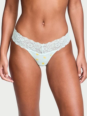 Lace-Waist Cotton Thong Panty