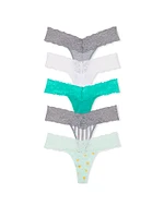 5-Pack Lace-Waist Cotton Thong Panties