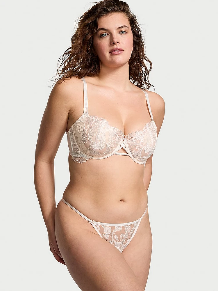 Wicked Tied-with-a-Bow Embroidery Unlined Balconette Bra