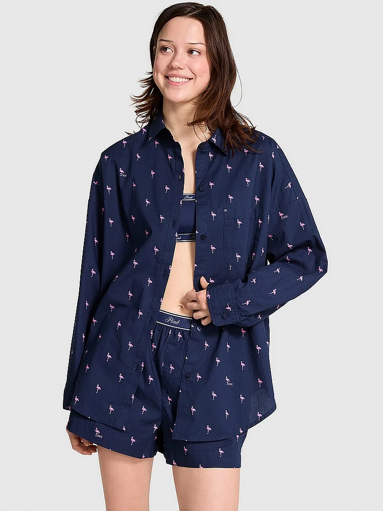 Cotton Poplin Oversized Button-Down Sleepshirt