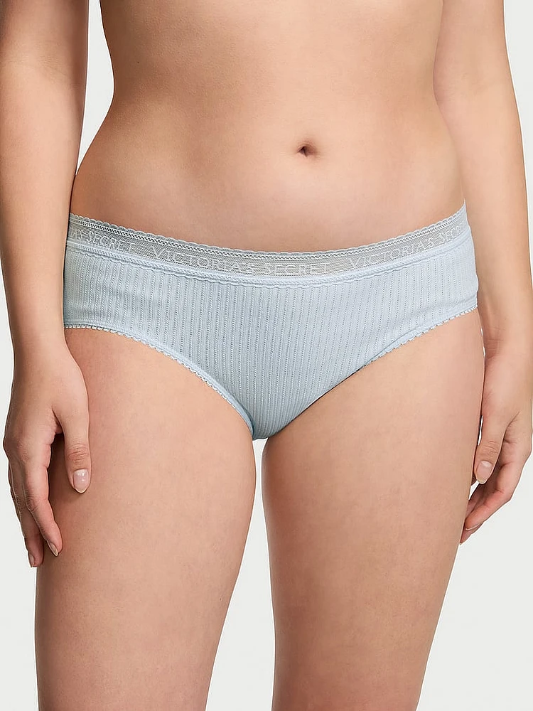 Logo Cotton Lace-Waist Hiphugger Panty