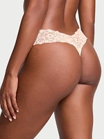 Lace-Waist Cotton Thong Panty