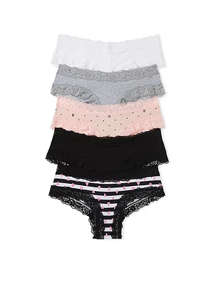 5-Pack Lace-Waist Cotton Cheeky Panty