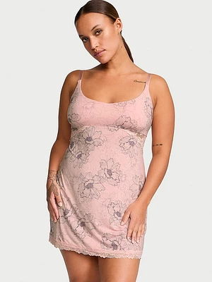 Modal Lace-Trim Sweetheart Slip Dress