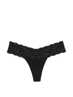 Lace-Waist Cotton Thong Panty