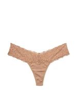 Lace-Waist Cotton Thong Panty