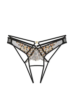 Leopard Embroidery Crotchless Brazilian Panty