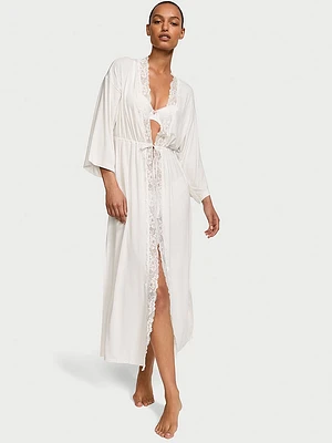 Modal & Lace Trim High-Slit Maxi Robe