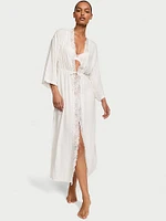 Modal & Lace Trim High-Slit Maxi Robe