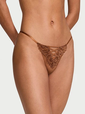 Boho Floral Embroidery Thong Panty