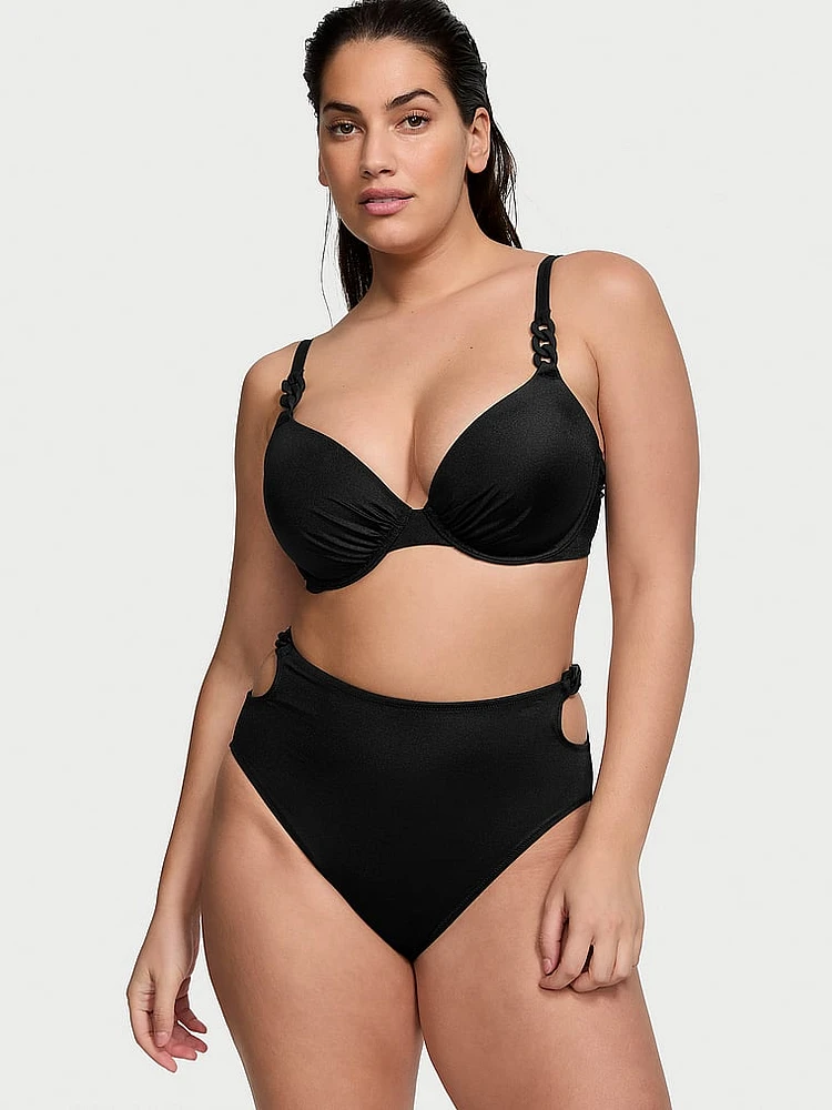 Chain-Link High-Waist Full-Coverage Bikini Bottom