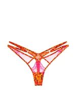 Tropical Satin Lace High-Leg Strappy Thong Panty