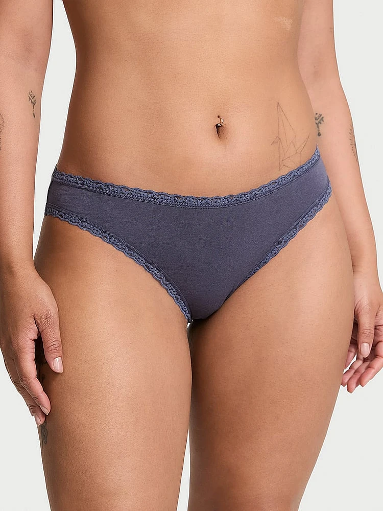 Lace-Waist Heather Rib Bikini Panty