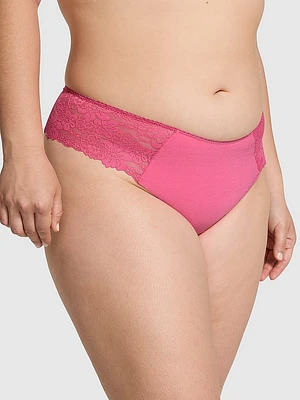 No-Show Lace-Trim High-Leg Thong Panty