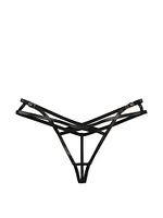 Faux Leather High-Leg Crotchless Thong Panty