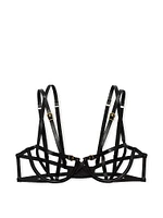 Faux Leather Open-Cup Balconette Bra