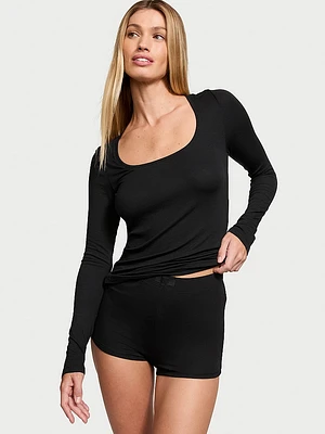 Ribbed Modal Scoop Long-Sleeve Shortie Set