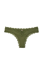 Lace Rhinestone Heart Hardware Thong Panty