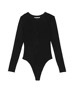 Ribbed Modal Henley Thong Bodysuit