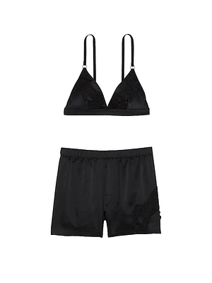 Jaguar Satin Triangle Bralette & Boxer Shorts Set