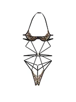 Leopard Embroidery Strappy Crotchless Teddy