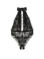 Rose Lace Halter Plunge Crotchless Teddy